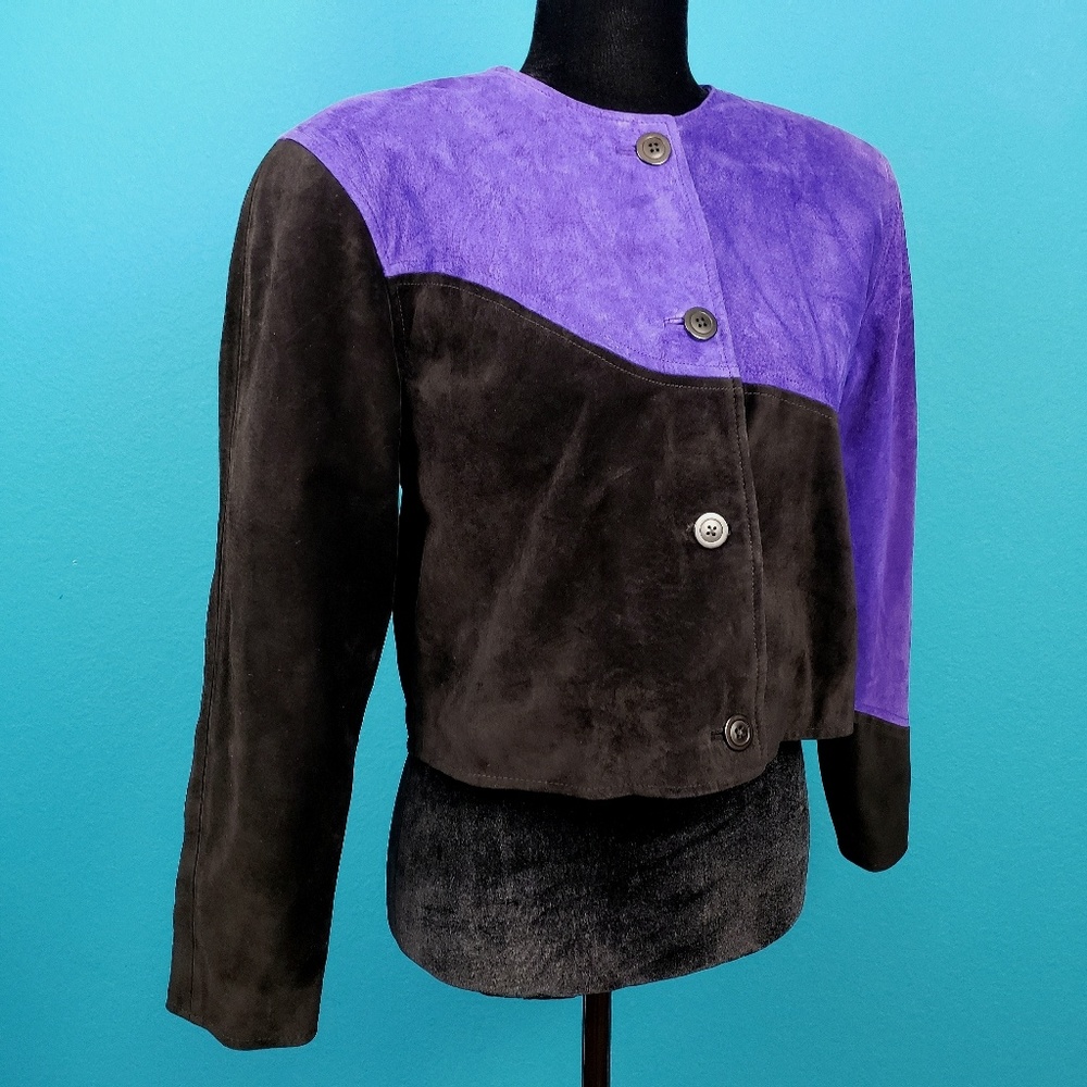 ⚜️ 🟣 JOANIE CHAR Genuine Suede Retro Mod Jacket // (VINTAGE) // (RARE!) - Picture 4 of 8